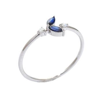 White gold ring with diamonds 0.04 ct and sapphyre 0.20 ct