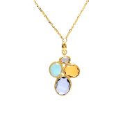 Yellow gold necklace with smoky quartz, chalcedony, yellow topaz and amethyst