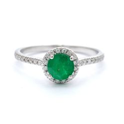 White gold ring with diamond 0.20 ct and emerald 0.58 ct