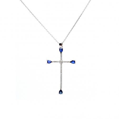 White gold cross with diamonds 0.26 ct and sapphire 0.64 ct