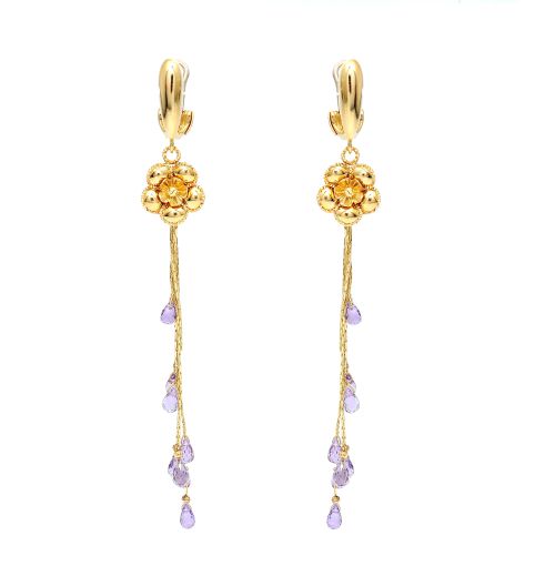 Yellow gold earrings with amethyst