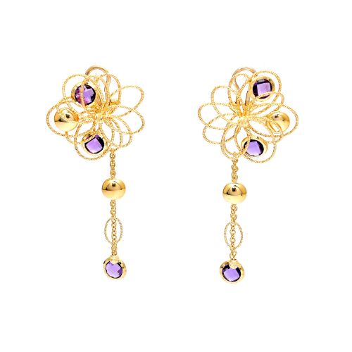 Yellow gold earrings with amethyst