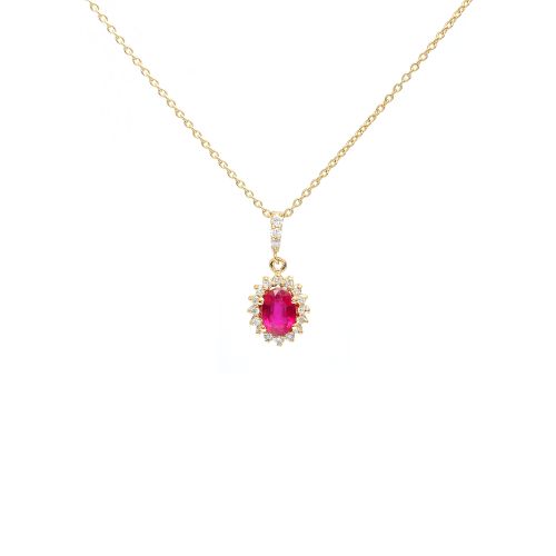 Yellow gold necklace with diamonds 0.22 ct and ruby 1.34 ct
