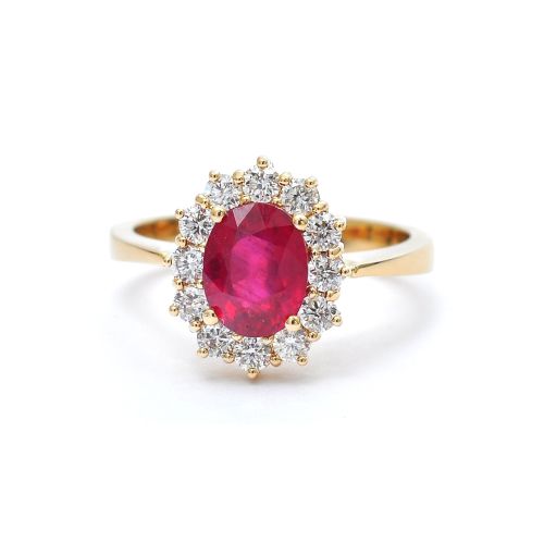 Yellow gold ring with diamonds 0.54 ct and ruby 1.66 ct