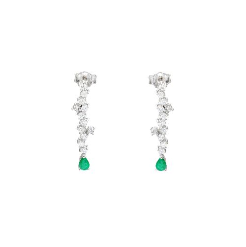 White gold earrings with diamonds 0.55 ct and emeralds 0.30 ct