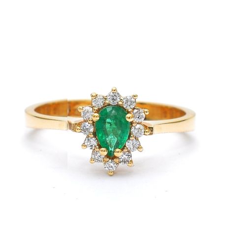 Yellow gold ring with diamonds 0.22 ct and emerald 0.43 ct