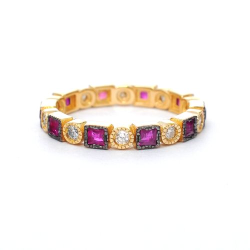 Yellow gold ring with diamonds 0.32 ct and ruby 0.77 ct