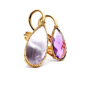 Yellow and purple gold ring  with amethyst