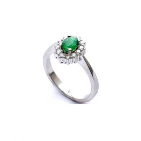 White gold ring with diamond 0.42 ct and emerald 0.63 ct
