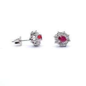 White gold earrings with diamonds 0.64 ct and ruby 0.59 ct