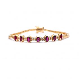 Yellow gold bracelet with diamonds 0.30 ct and ruby 1.71 ct