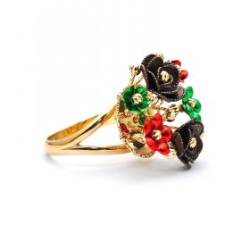 Yellow, green , brown, red gold  flower ring