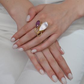 Yellow and purple gold ring  with amethyst
