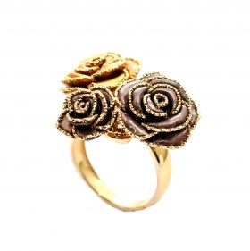 Pierścionek róża z 14-karatowego żółtego i brązowego złota