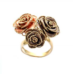 Yellow, rose and brown gold  flower ring