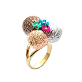 Yellow, rose, blue, green, and brown gold ring