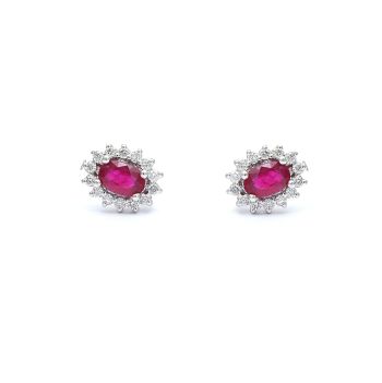 White gold earrings with diamonds 0.31 ct and ruby 1.27 ct