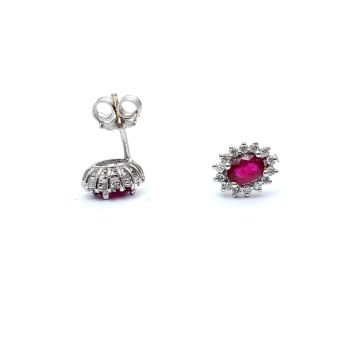 White gold earrings with diamonds 0.31 ct and ruby 1.27 ct