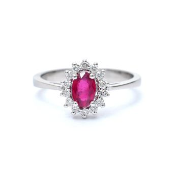 White gold ring with diamond 0.15 ct and ruby 0.64 ct