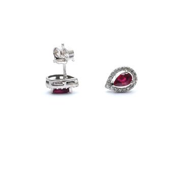 White gold earrings with diamonds 0.26 ct and ruby 1.21 ct