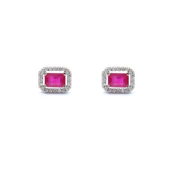 White gold earrings with diamonds 0.26 ct and ruby 2.01 ct