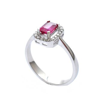 White gold ring with diamond 0.13 ct and ruby 0.76 ct