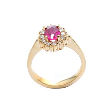 Yellow gold ring with diamonds 0.41 ct and ruby 1.40 ct