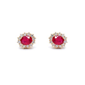 Yellow gold earrings with diamonds 1.08 ct and ruby 3.30 ct