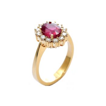 Yellow gold ring with diamonds 0.54 ct and ruby 1.66 ct