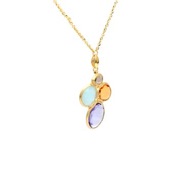 Yellow gold necklace with smoky quartz, chalcedony, yellow topaz and amethyst