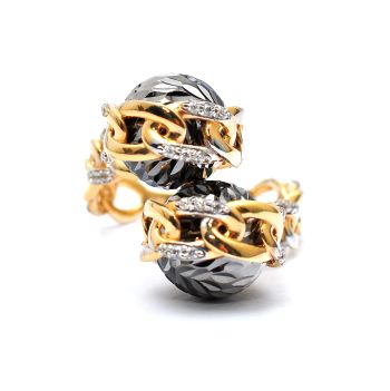 Yellow and black gold ring with zircons 