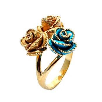 Yellow and blue gold  flower ring