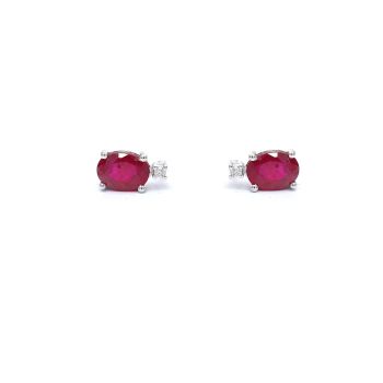 White gold earrings with diamonds 0.04 ct and ruby 2.15 ct