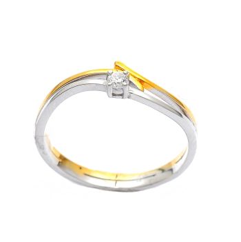 Inel de logodna din aur alb și galben de 14K cu diamant de 0.05 ct