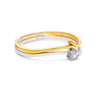 White and yellow gold engagement ring with diamond 0.05 ct
