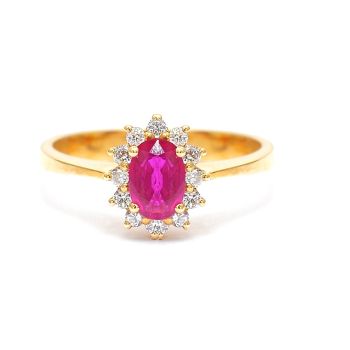 Yellow gold ring with diamonds 0.18 ct and ruby 0.53ct