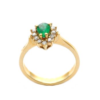 Yellow gold ring with diamonds 0.22 ct and emerald 0.43 ct