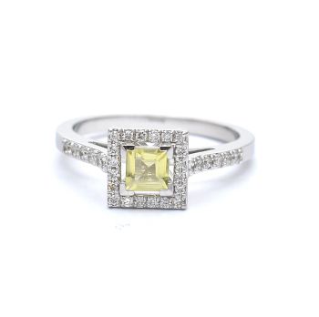 Inel din aur alb de 14K cu diamante 0.22 ct și safir 0.33 ct