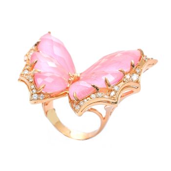 Inel din aur roz de 14K cu diamante 1.11 ct și safir 17.12 ct