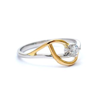 Годежен пръстен от бяло и жълто злато с диамант 0.06 ct
