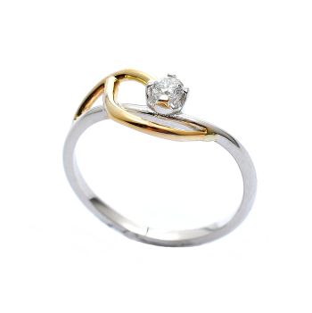 Inel de logodna din aur alb și galben de 14K cu diamant de 0.06 ct