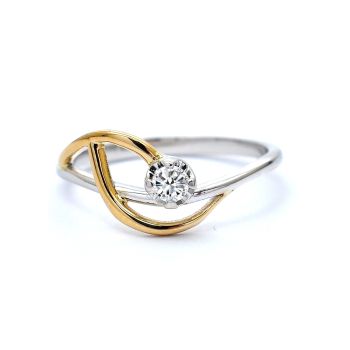 Годежен пръстен от бяло и жълто злато с диамант 0.06 ct