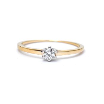 Годежен пръстен от бяло и жълто злато с диамант 0.12 ct
