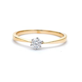 White and yellow gold engagement ring with diamond 0.15 ct