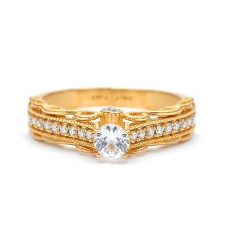 Inel din aur alb de 14K cu diamante 0.22 ct și safir 0.36 ct