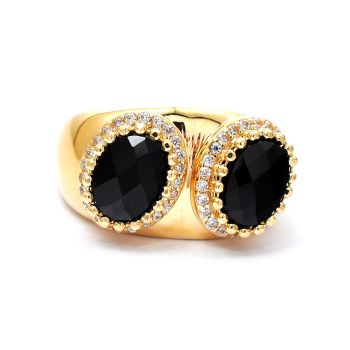 Gold ring with zircons and onyx