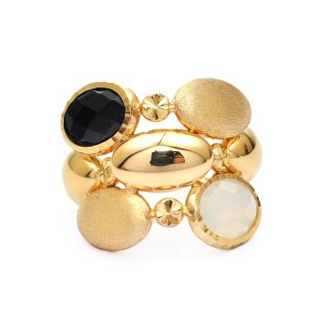 Yellow gold ring with onyx and quartz