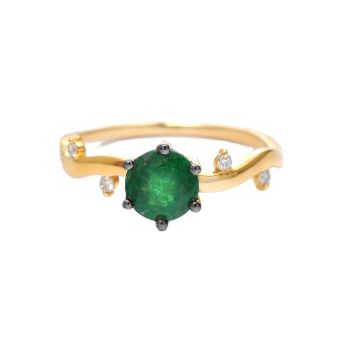 Yellow gold ring with diamonds 0.05 ct and emerald 0.85 ct