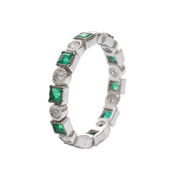 White gold ring with diamond 0.32 ct and emerald 0.67 ct