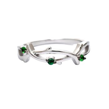 White gold ring with green garnet 0.05 ct